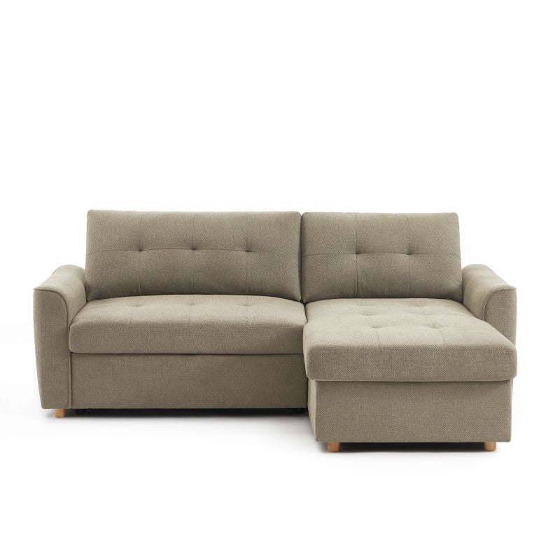 Canapé d'angle convertible 4 places tissu texturé gris, design moderne 228cm