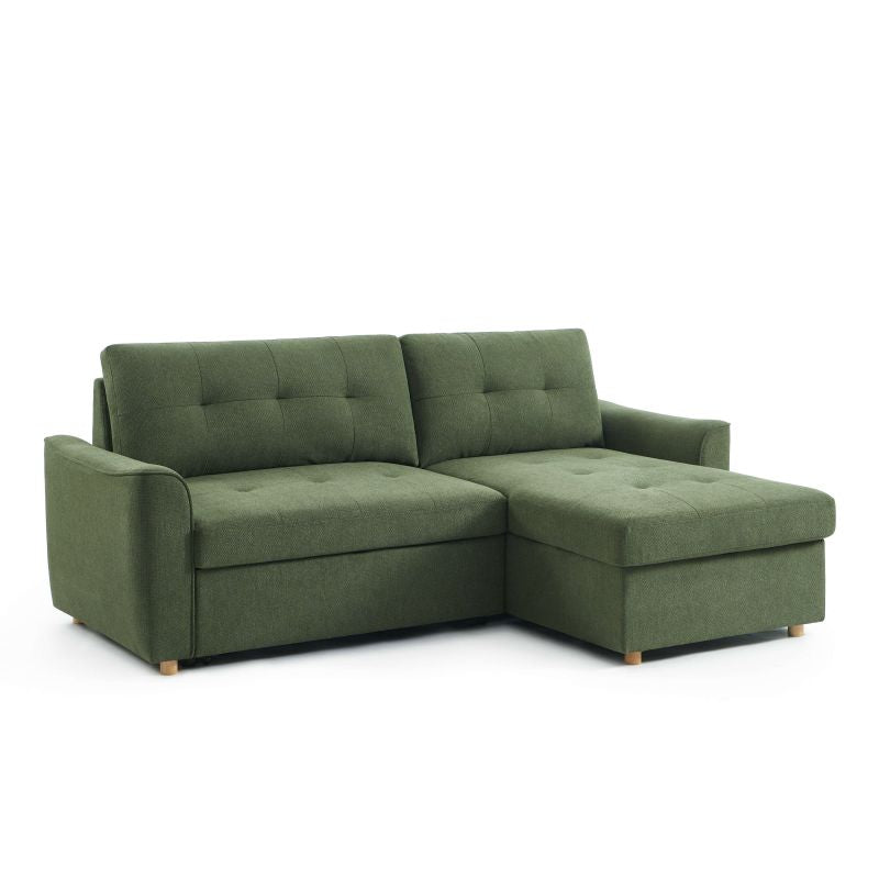 Canapé d'angle convertible et réversible TAMARA 4 places tissu texturé vert