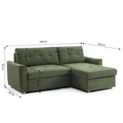 Canapé d'angle convertible et réversible TAMARA 4 places tissu texturé vert