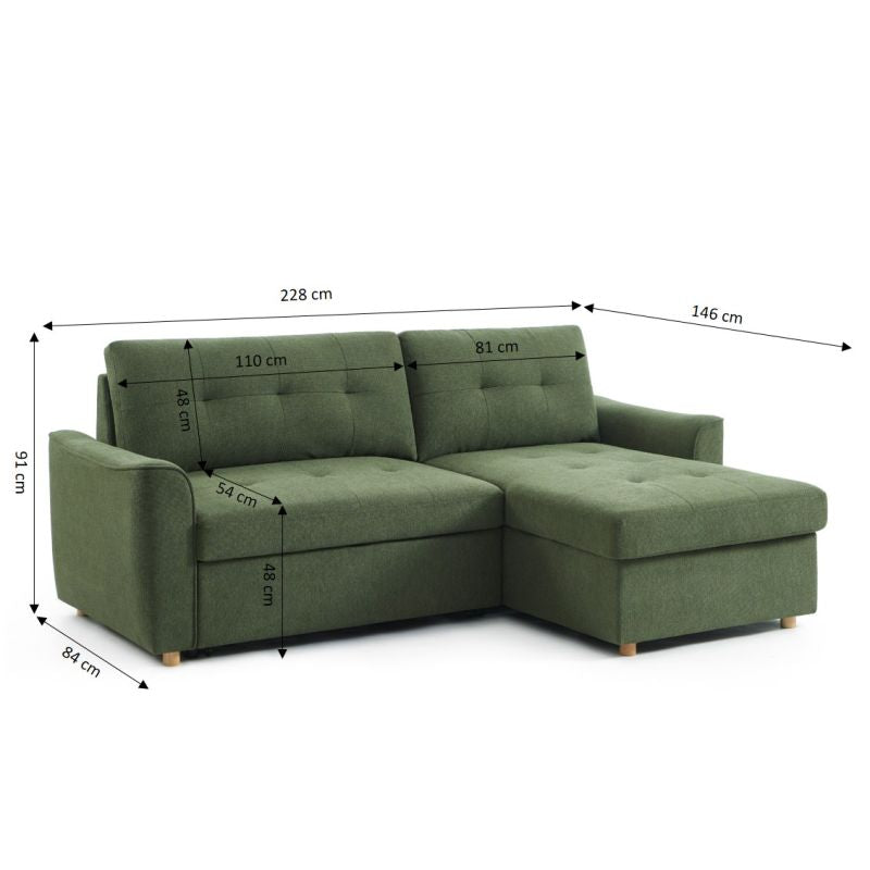 Canapé d'angle convertible et réversible TAMARA 4 places tissu texturé vert