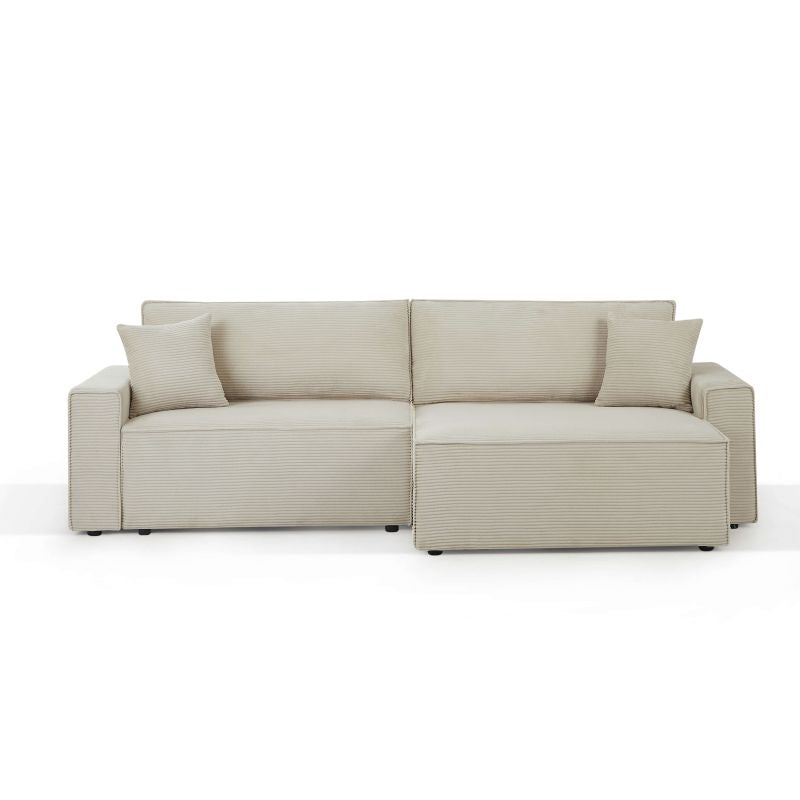 Canapé d'angle convertible 4 places velours côtelé beige, design élégant pour salon moderne
