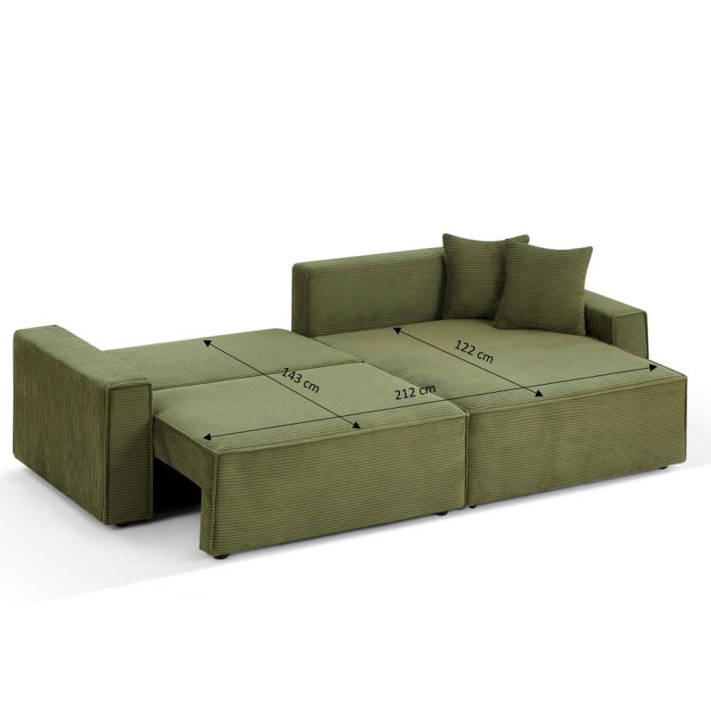 Canapé d'angle convertible et réversible ZOLA 4 places velours côtelé vert
