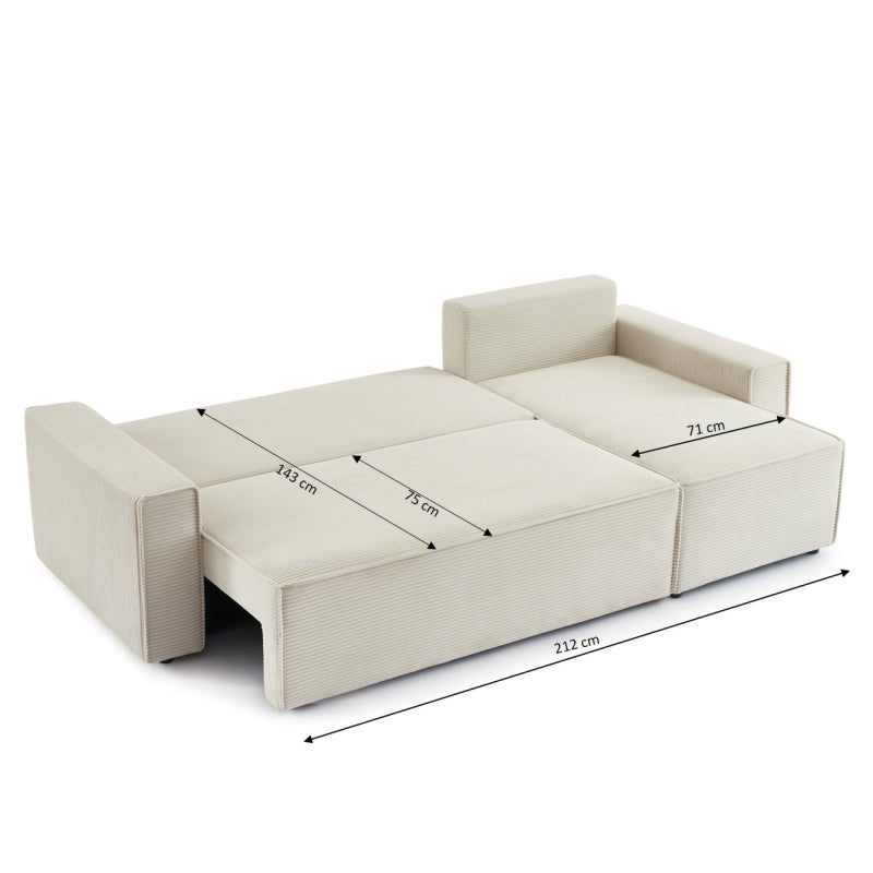 Canapé d'angle convertible et réversible 4 places ZOLA velours côtelé beige