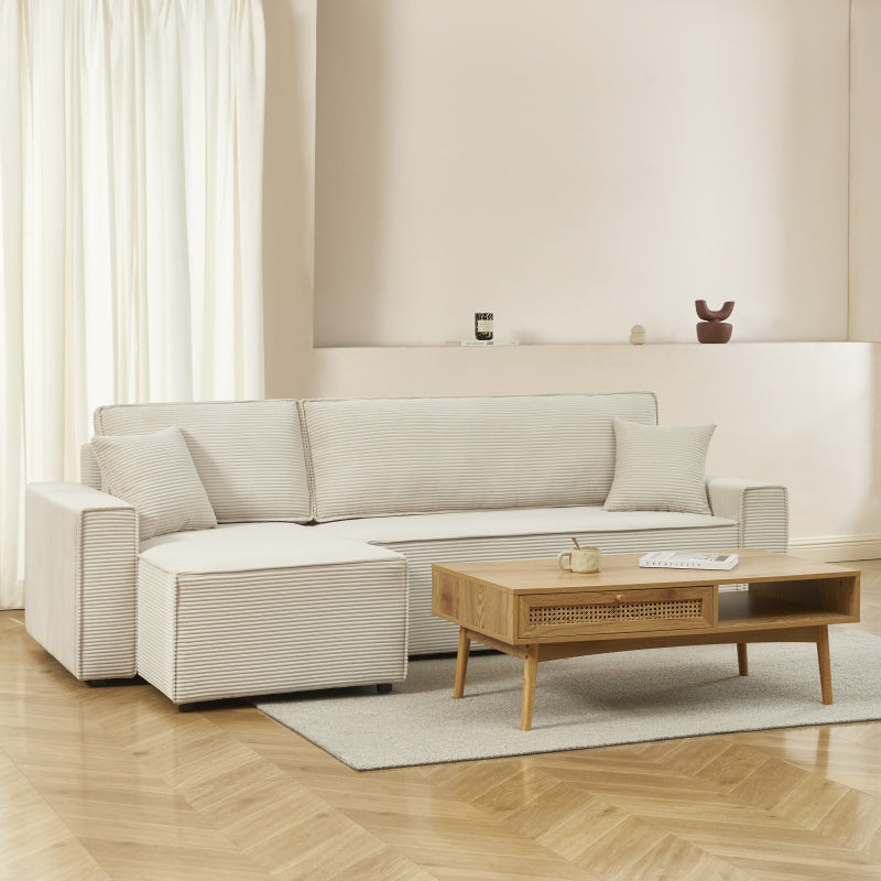 Canapé d'angle convertible et réversible 4 places ZOLA velours côtelé beige
