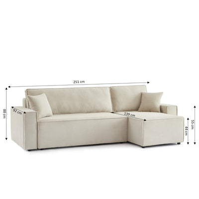 Canapé d'angle convertible et réversible 4 places ZOLA velours côtelé beige