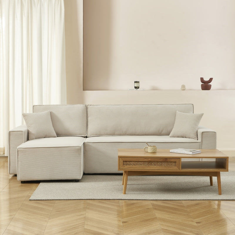 Canapé d'angle convertible et réversible 4 places ZOLA velours côtelé beige