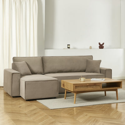 Canapé d'angle convertible et réversible 4 places ZOLA velours côtelé taupe