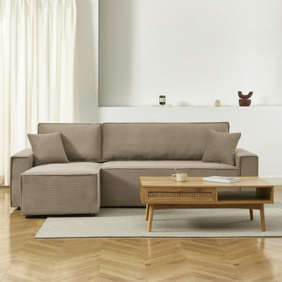 Canapé d'angle convertible et réversible 4 places ZOLA velours côtelé taupe