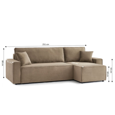 Canapé d'angle convertible et réversible 4 places ZOLA velours côtelé taupe