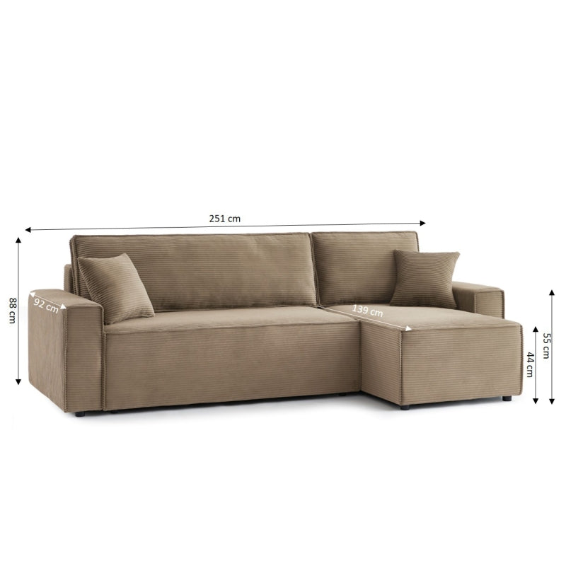 Canapé d'angle convertible et réversible 4 places ZOLA velours côtelé taupe