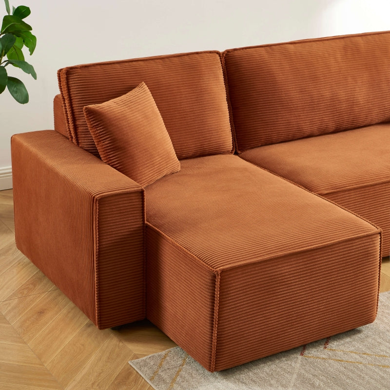 Canapé d'angle convertible et réversible 4 places ZOLA velours côtelé terracotta