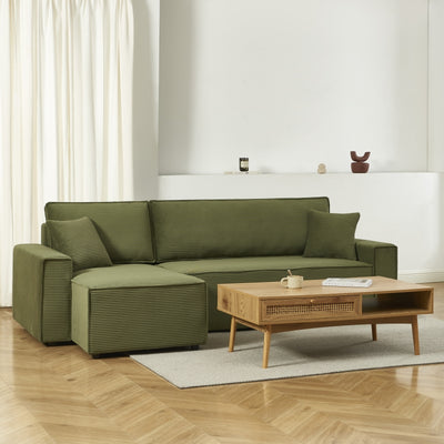 Canapé d'angle convertible et réversible 4 places ZOLA velours côtelé vert