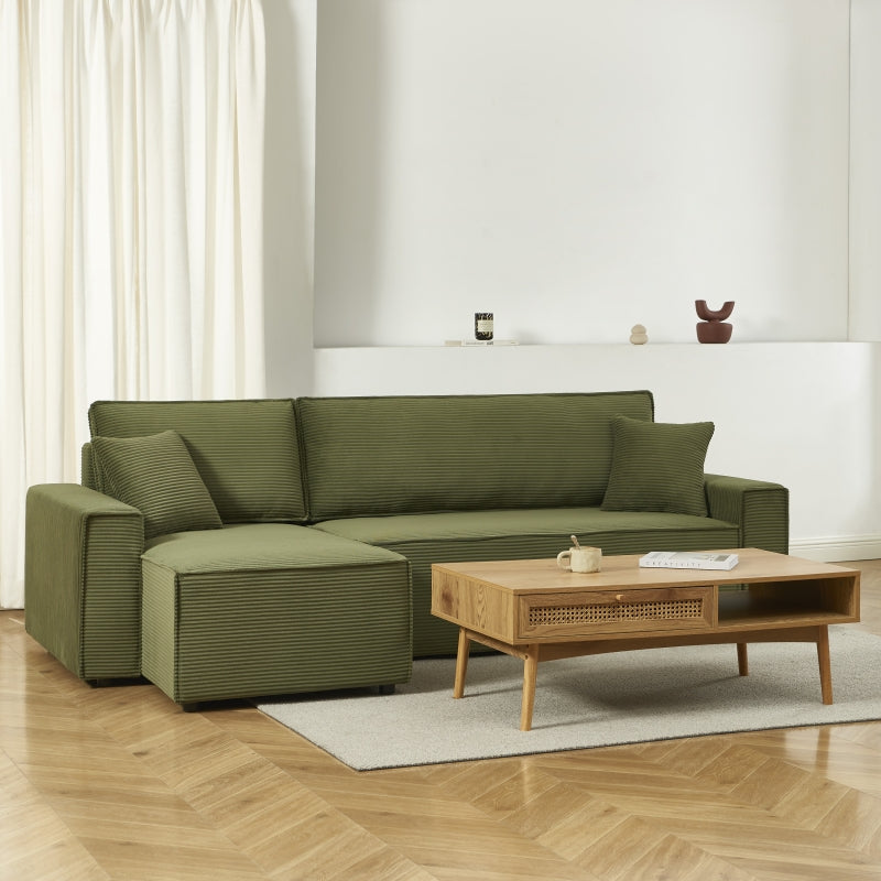 Canapé d'angle convertible et réversible 4 places ZOLA velours côtelé vert