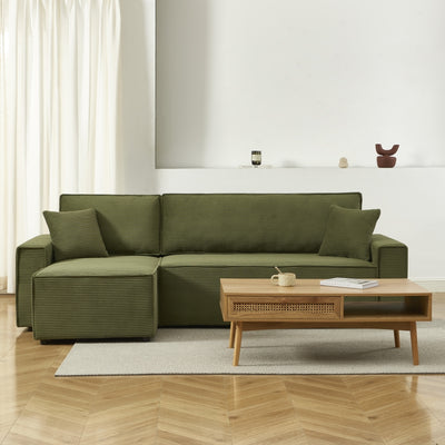Canapé d'angle convertible et réversible 4 places ZOLA velours côtelé vert