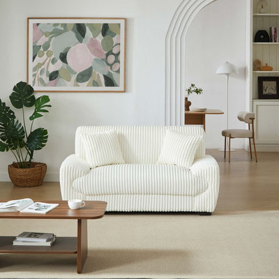Canapé droit fixe ADEA 2 places velours côtelé beige