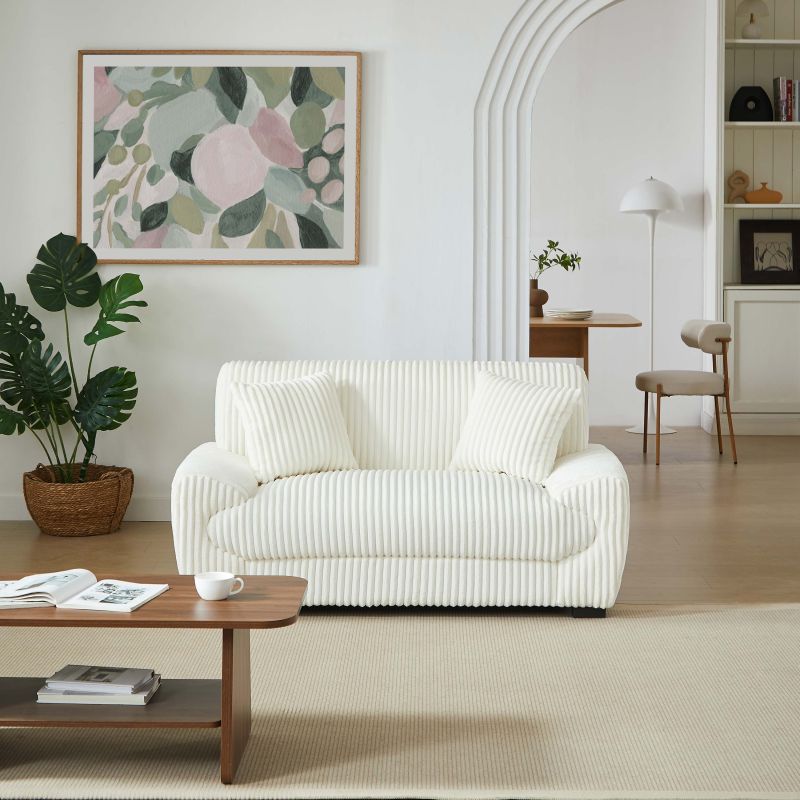 Canapé droit fixe ADEA 2 places velours côtelé beige