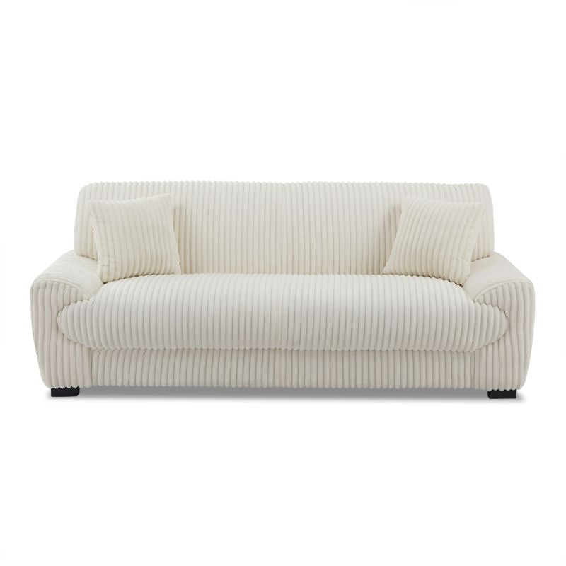 Canapé 3 places fixe velours côtelé beige ADEA, design cosy aux lignes douces enveloppantes