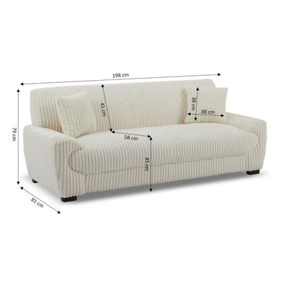 Canapé droit fixe ADEA 3 places velours côtelé beige