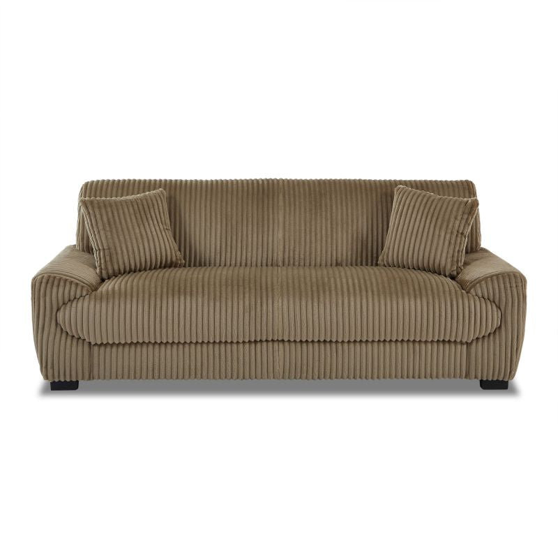 Canapé droit 3 places velours côtelé marron ADEA, design cosy aux lignes douces