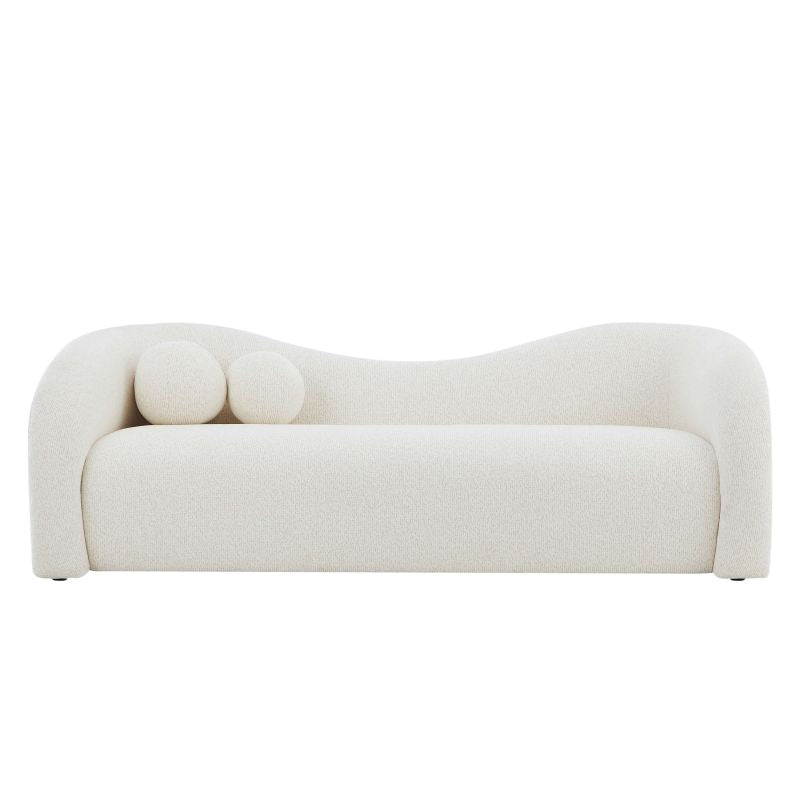 Canapé droit 3 places BACALA en tissu chenille beige, lignes arrondies contemporaines