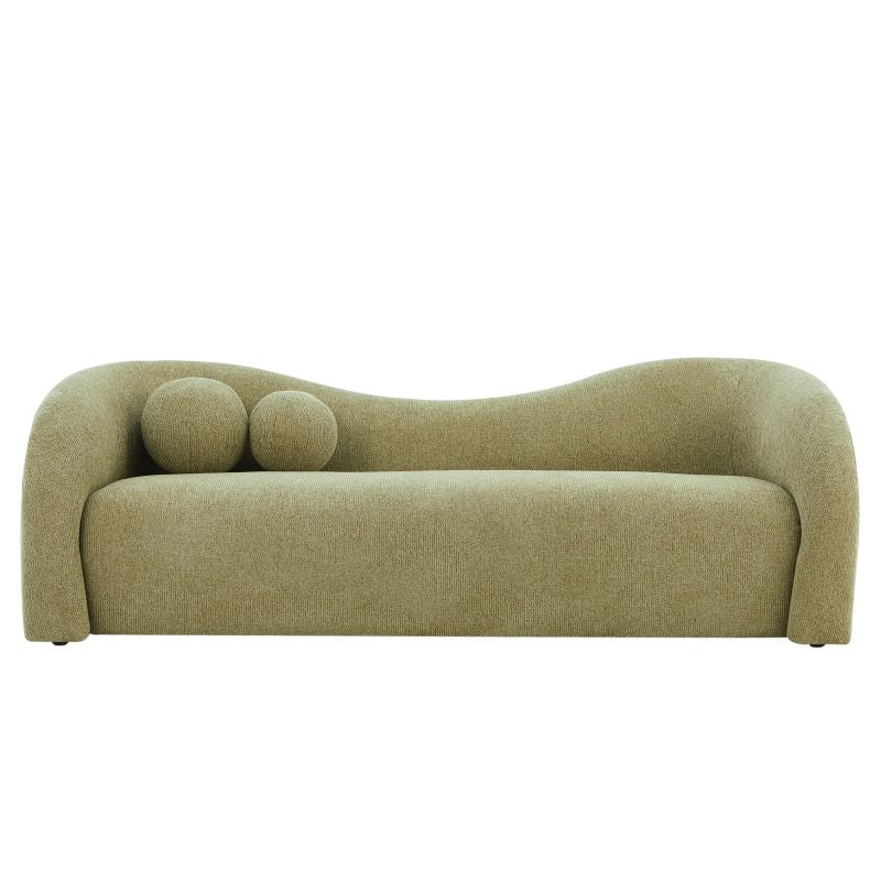 Canapé droit 3 places BACALA tissu chenille vert kaki, style contemporain aux lignes arrondies