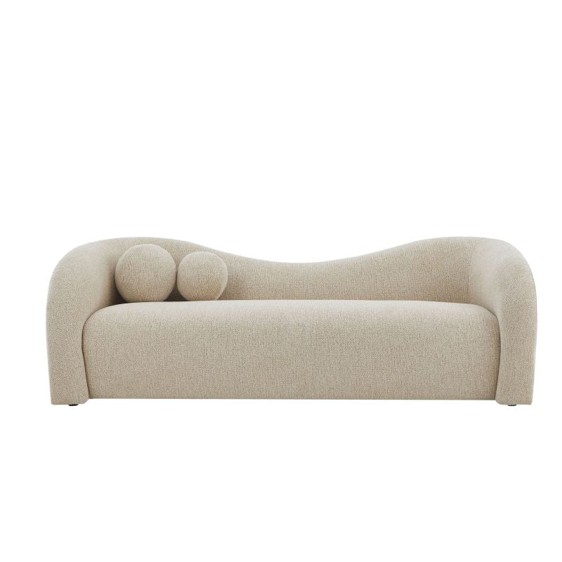 Canapé droit 3 places BACALA en tissu chenille taupe, lignes arrondies contemporaines