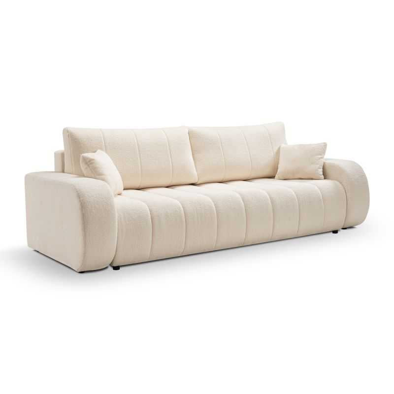 Canapé droit convertible BELEM 3 places tissu bouclette écru