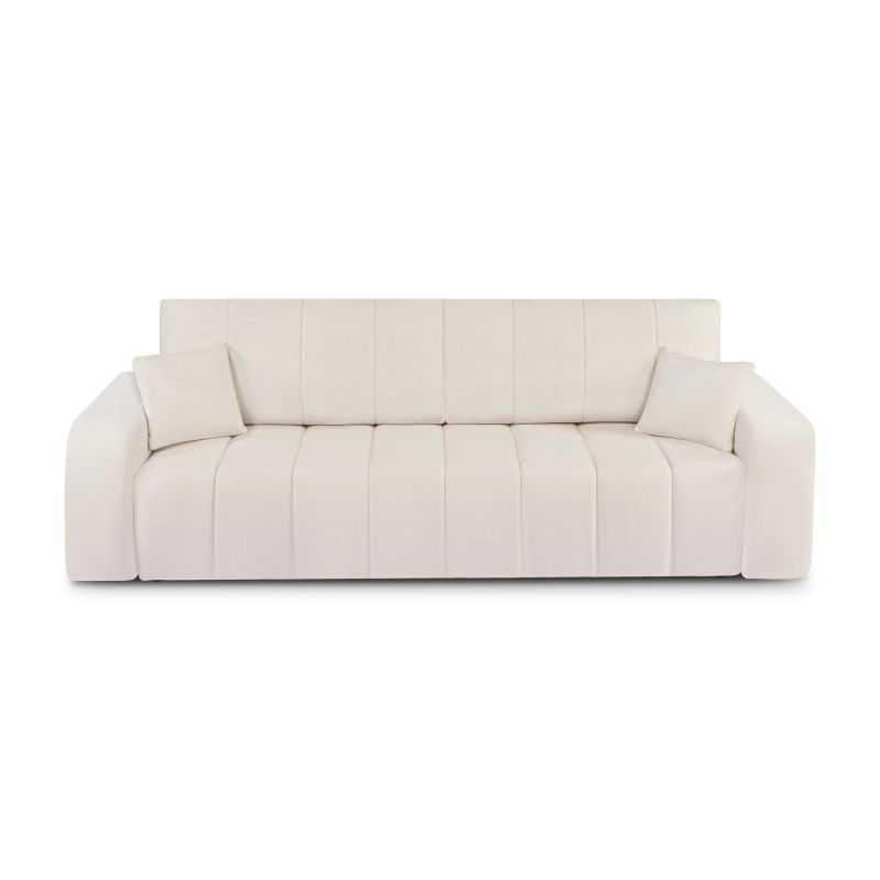 Canapé droit convertible 3 places BELEM en tissu chenille écru, style contemporain