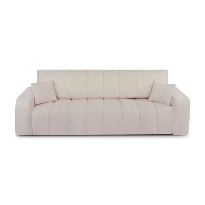 Canapé droit convertible 3 places BELEM en tissu chenille grège, salon contemporain