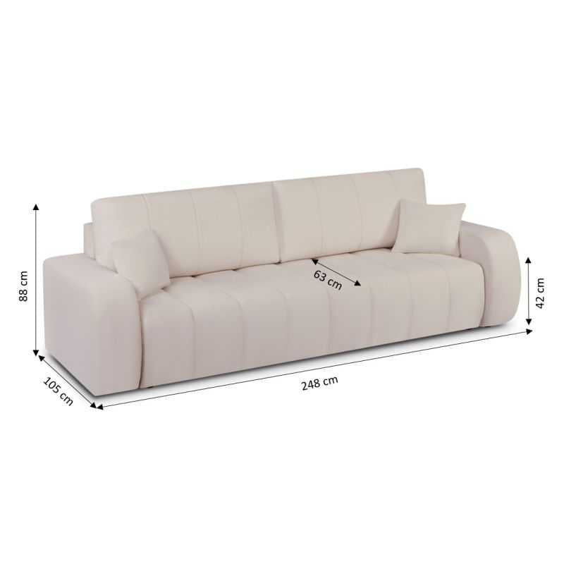 Canapé droit convertible BELEM 3 places tissu chenille grège