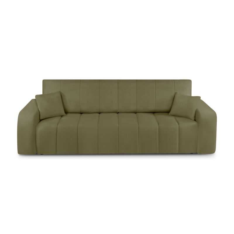 Canapé droit convertible 3 places BELEM en tissu chenille vert, lignes sobres et assise généreuse