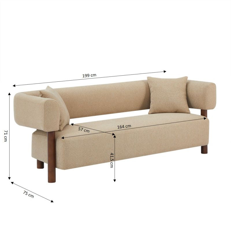 Canapé droit fixe BRAZZA 3 places tissu beige