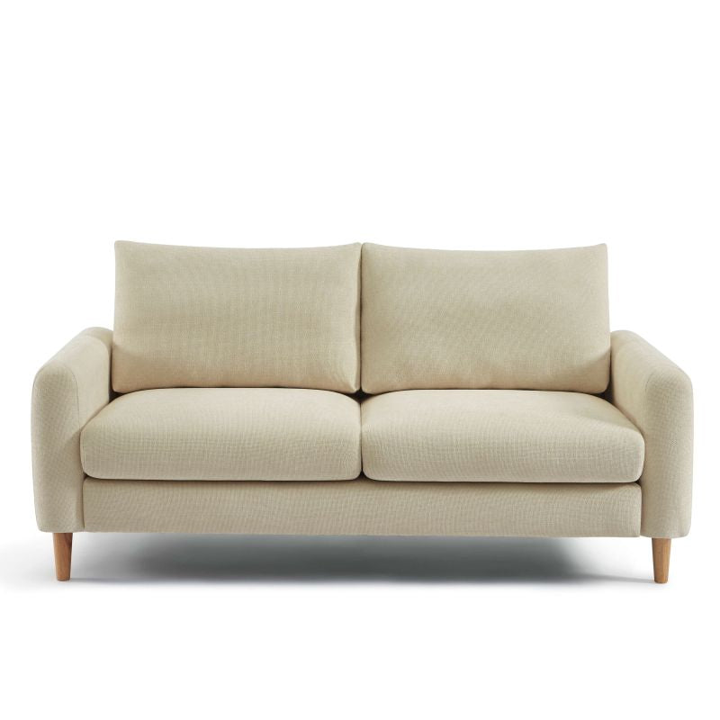 Canapé droit 3 places CALIBA en tissu chenille taupe, structure bois, salon contemporain