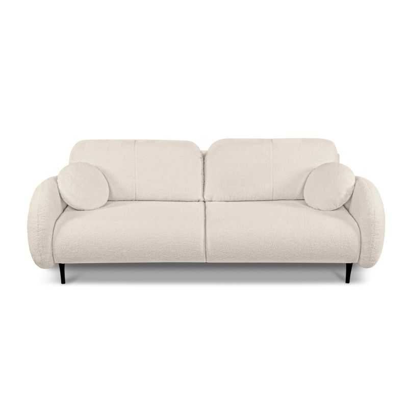 Canapé convertible 3 places CARINO tissu bouclette grège, design confortable pour salon