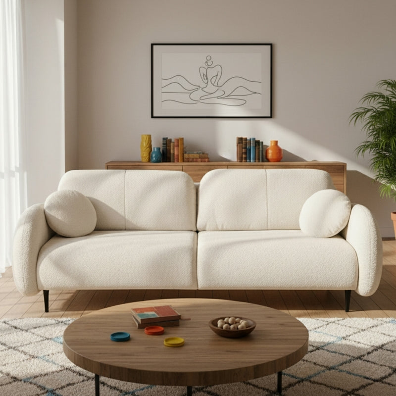 Canapé droit convertible CARINO 3 places tissu bouclette grège