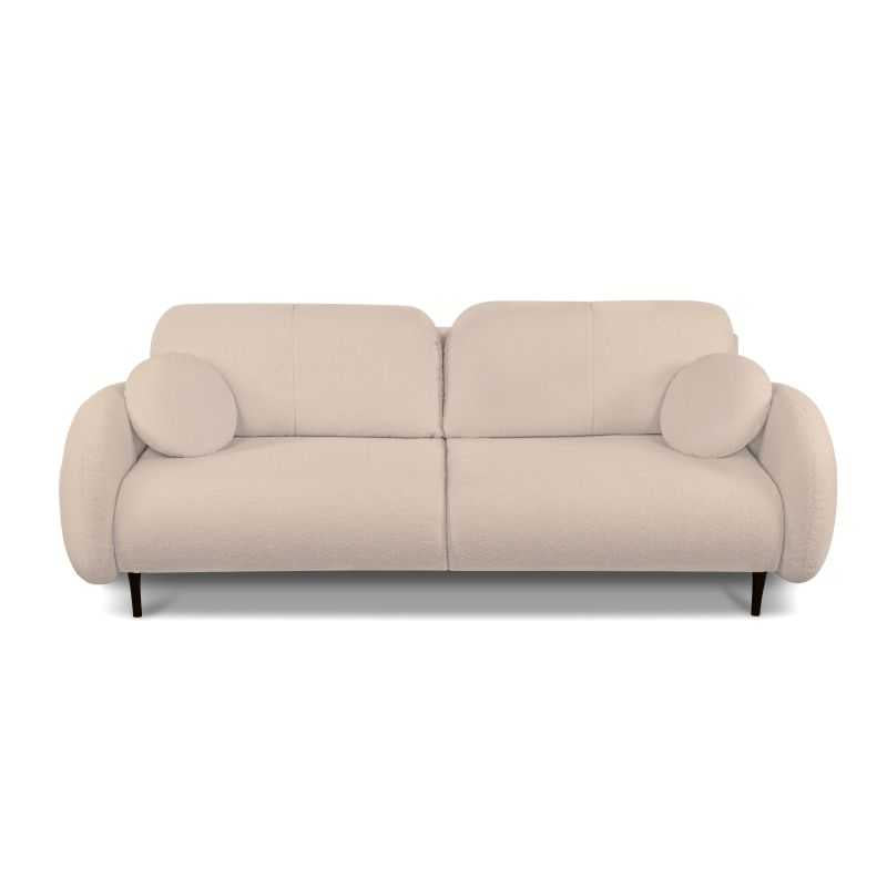 Canapé droit convertible 3 places tissu bouclette taupe, design confort salon contemporain