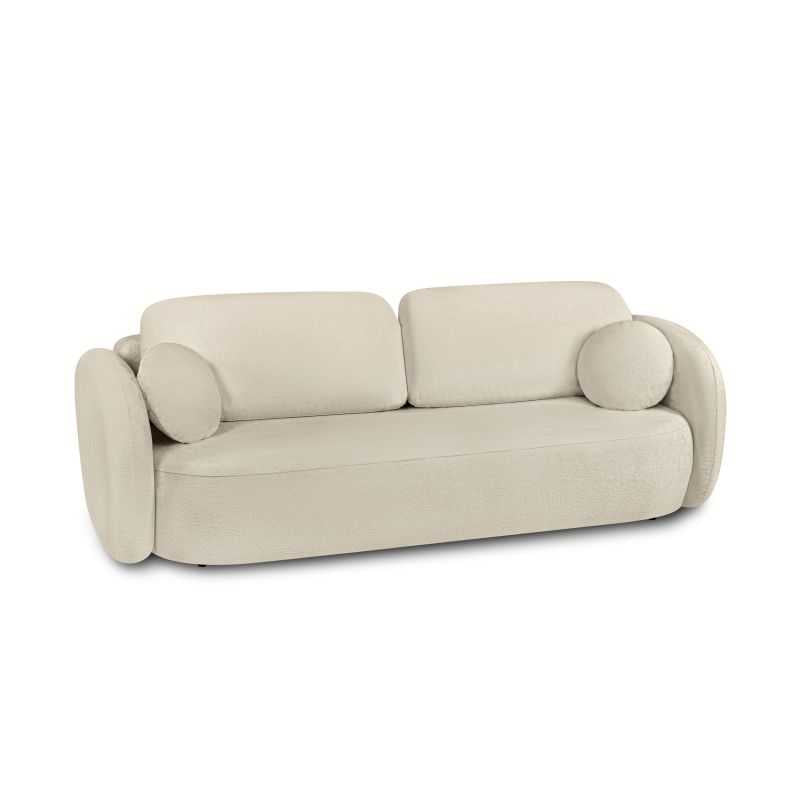 Canapé droit convertible CARLOTTA 3 places tissu bouclette grège