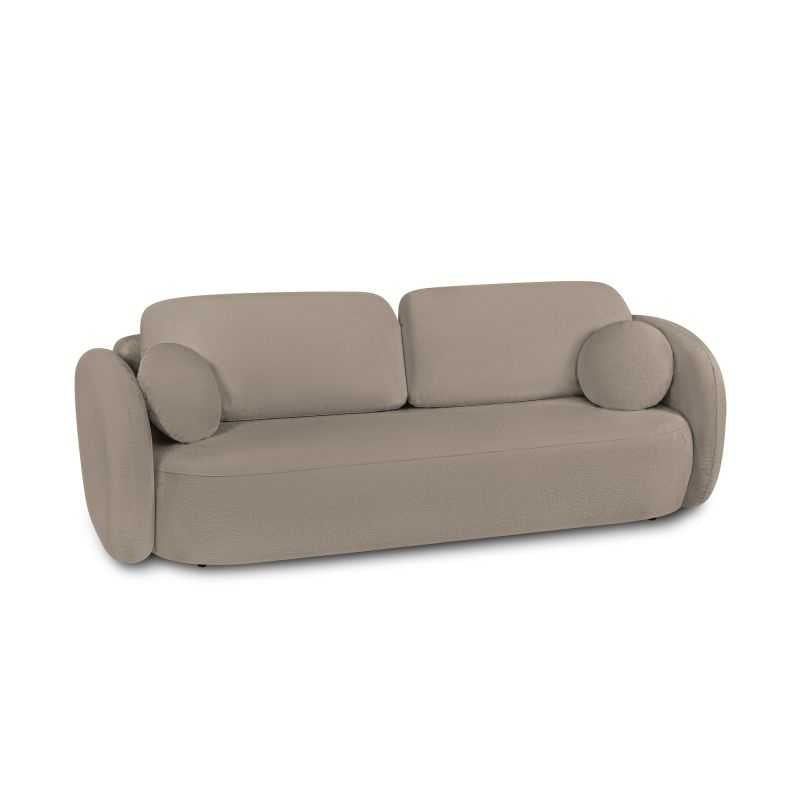 Canapé droit convertible CARLOTTA 3 places tissu bouclette taupe