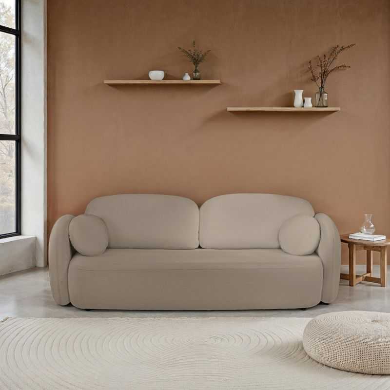 Canapé droit convertible CARLOTTA 3 places tissu bouclette taupe
