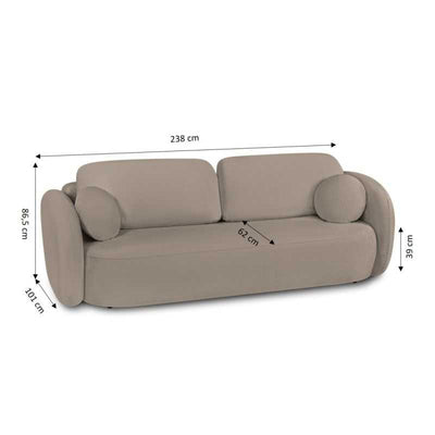 Canapé droit convertible CARLOTTA 3 places tissu bouclette taupe