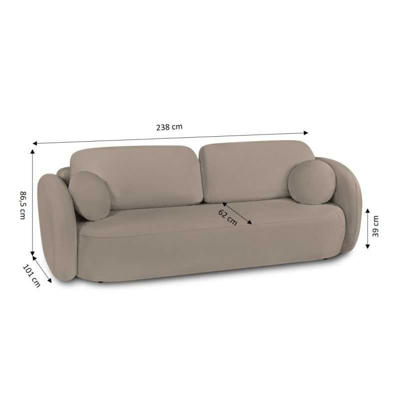 Canapé droit convertible CARLOTTA 3 places tissu bouclette taupe