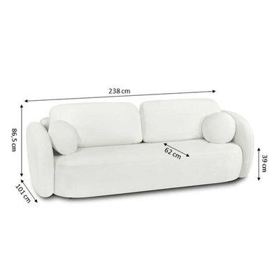 Canapé droit convertible CARLOTTA 3 places tissu chenille écru