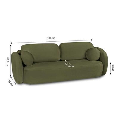 Canapé droit convertible CARLOTTA 3 places tissu chenille vert kaki
