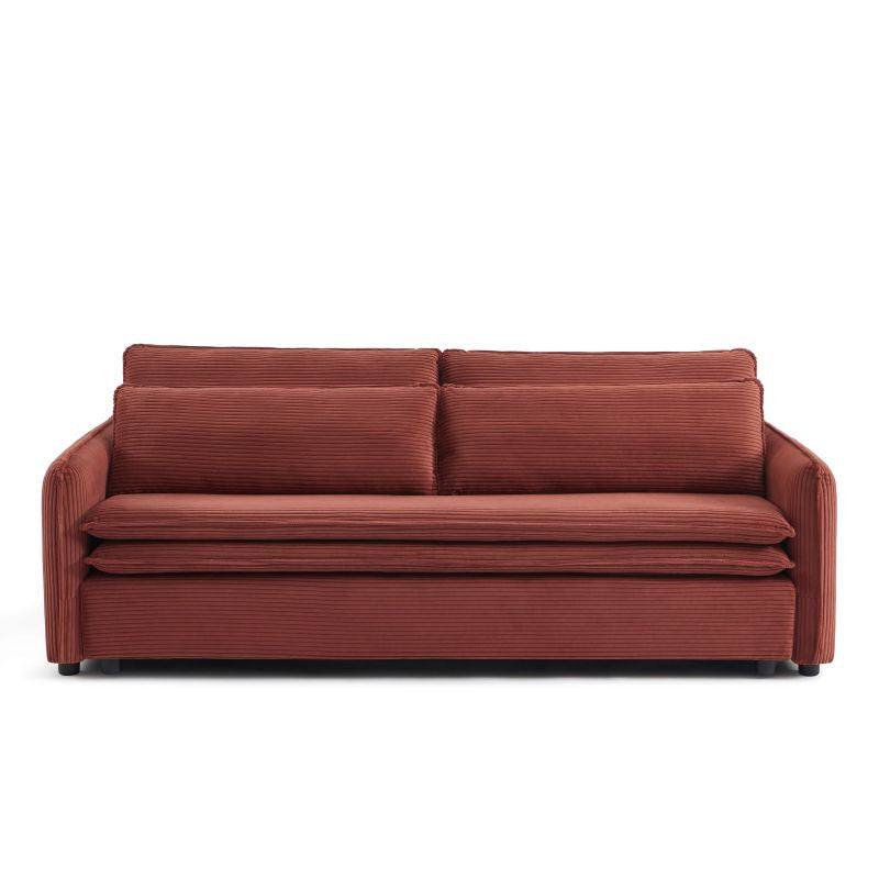 Canapé convertible 3 places velours côtelé terracotta, structure bois, salon contemporain