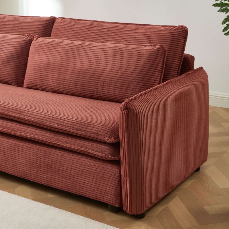 Canapé droit convertible CIBOLA 3 places velours côtelé terracotta