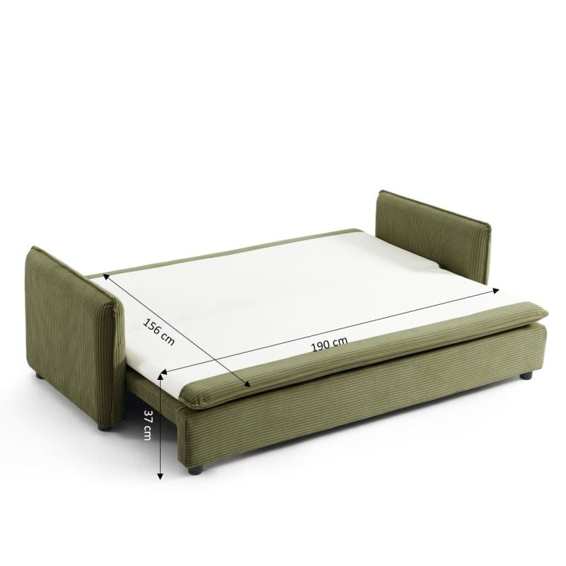 Canapé droit convertible CIBOLA 3 places velours côtelé vert