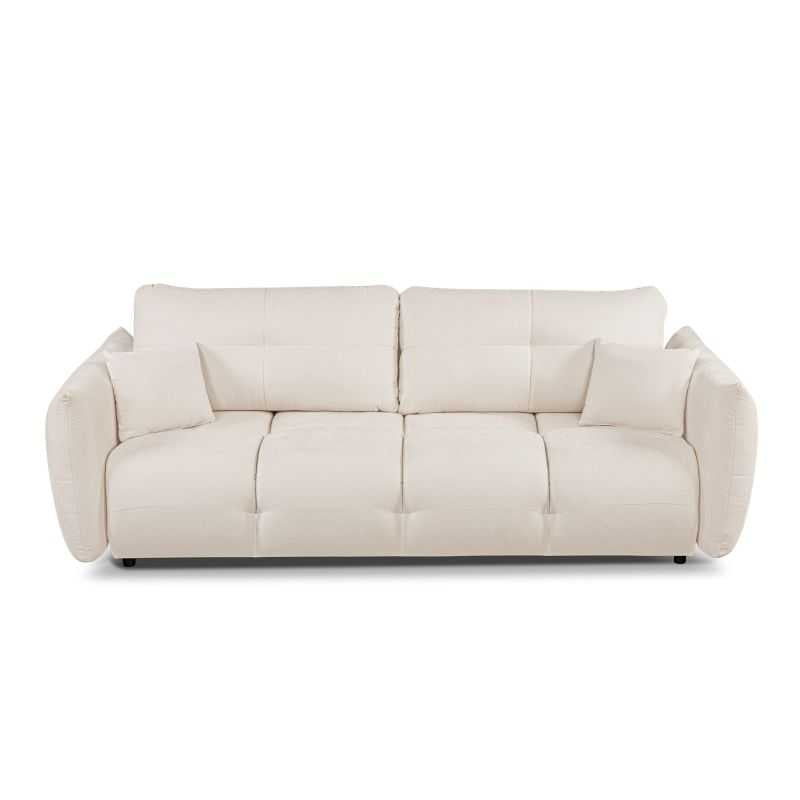 Canapé droit convertible 3 places COMO en tissu chenille écru, assise moelleuse et design généreux