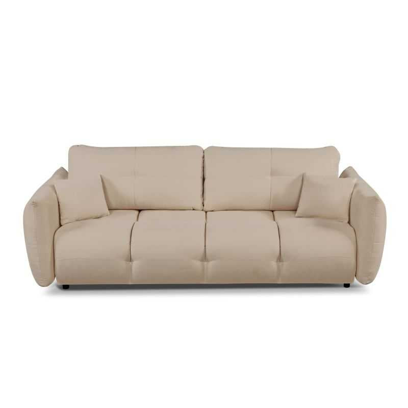 Canapé droit convertible 3 places tissu chenille grège, assise moelleuse design contemporain