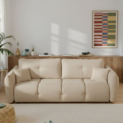 Canapé droit convertible COMO 3 places tissu chenille grège