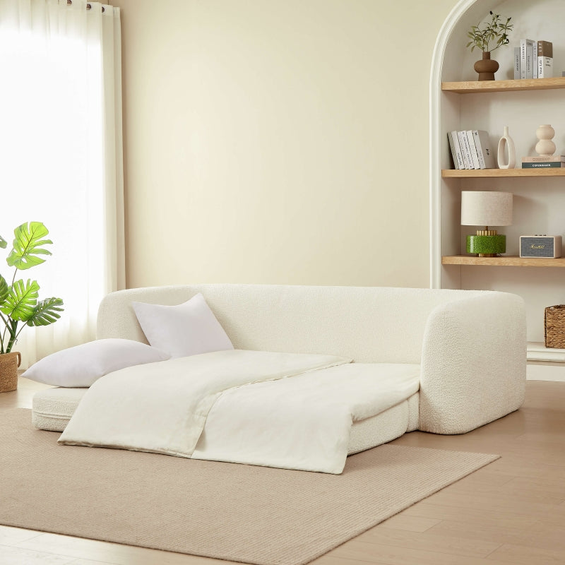 Canapé droit compressé convertible MORPHEO 3 places tissu bouclette beige